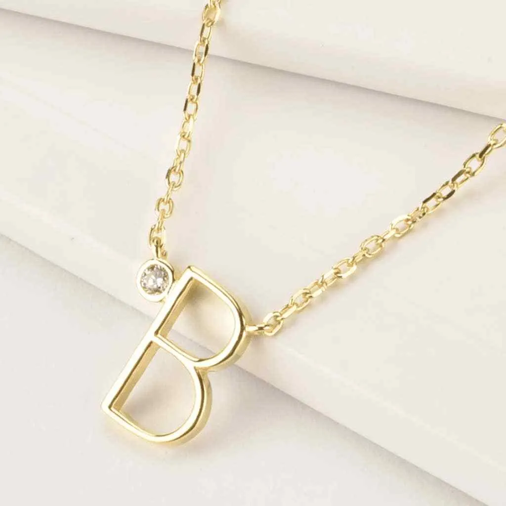 Initial Letter Necklace with Zirconia Stone