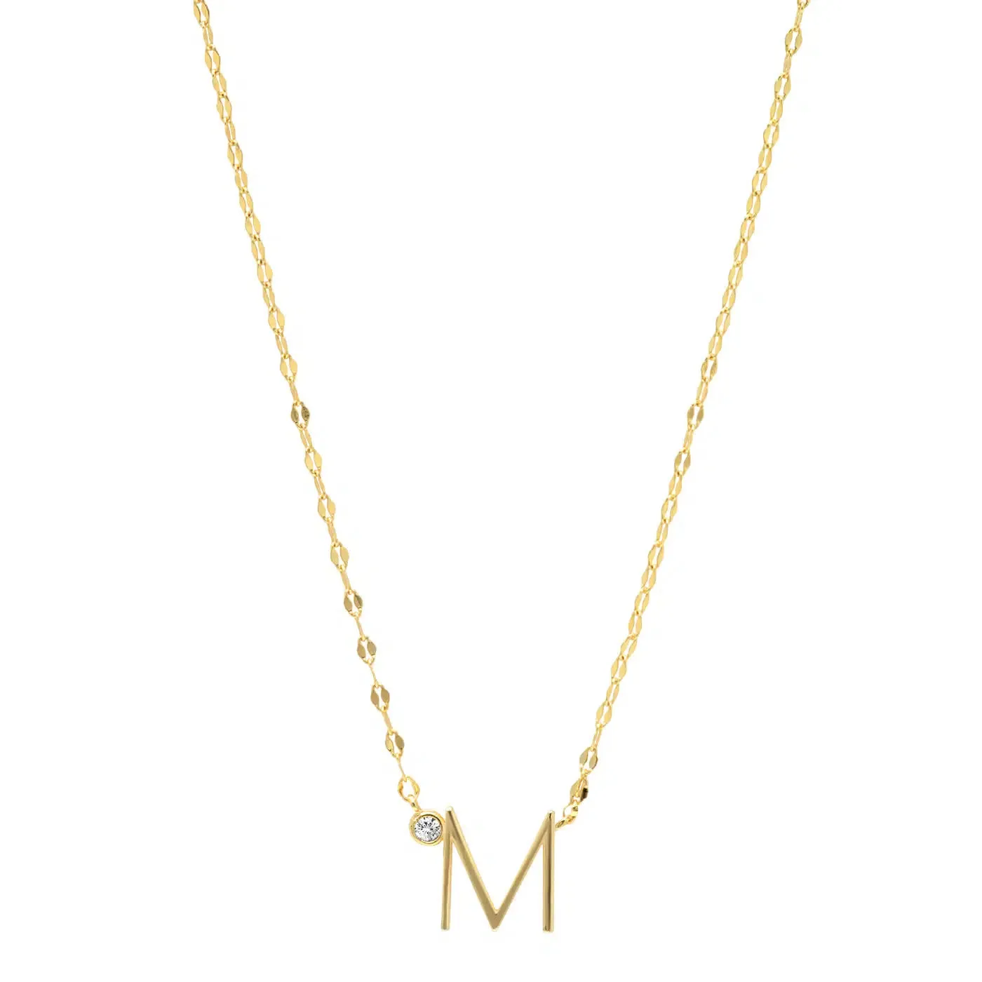 Initial Letter Necklace with Zirconia Stone