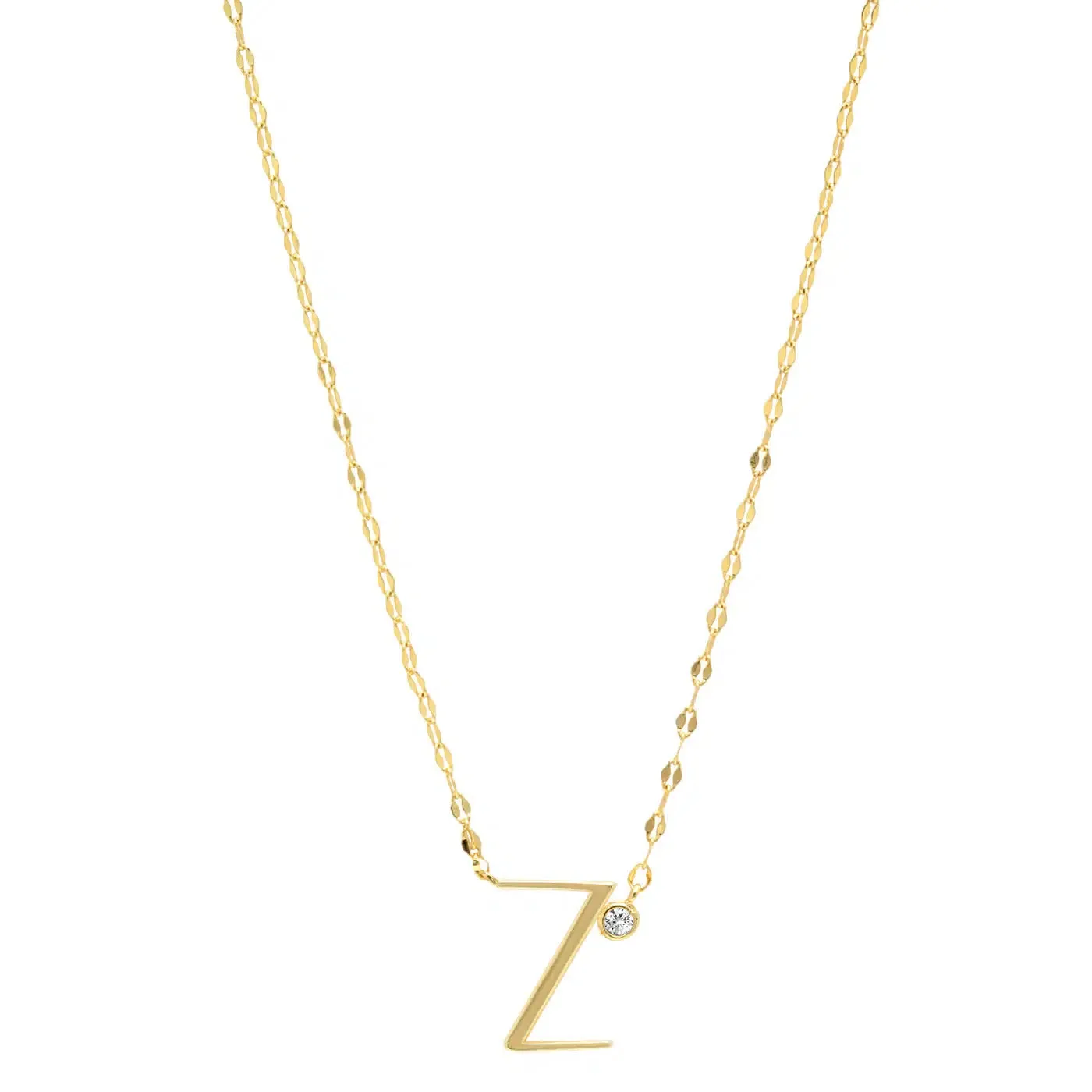 Initial Letter Necklace with Zirconia Stone