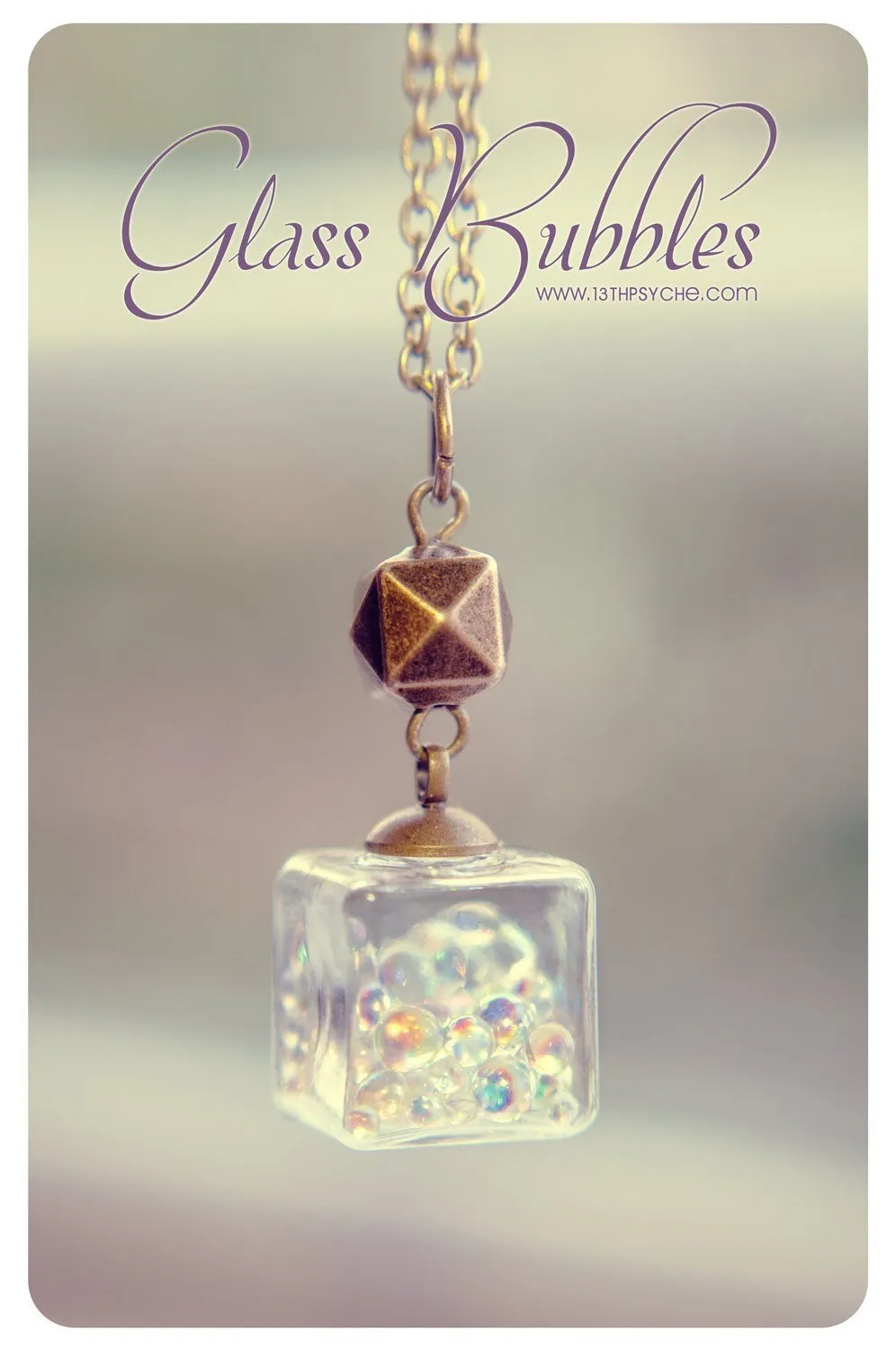 Iridescent bubbles glass cube pendant necklace