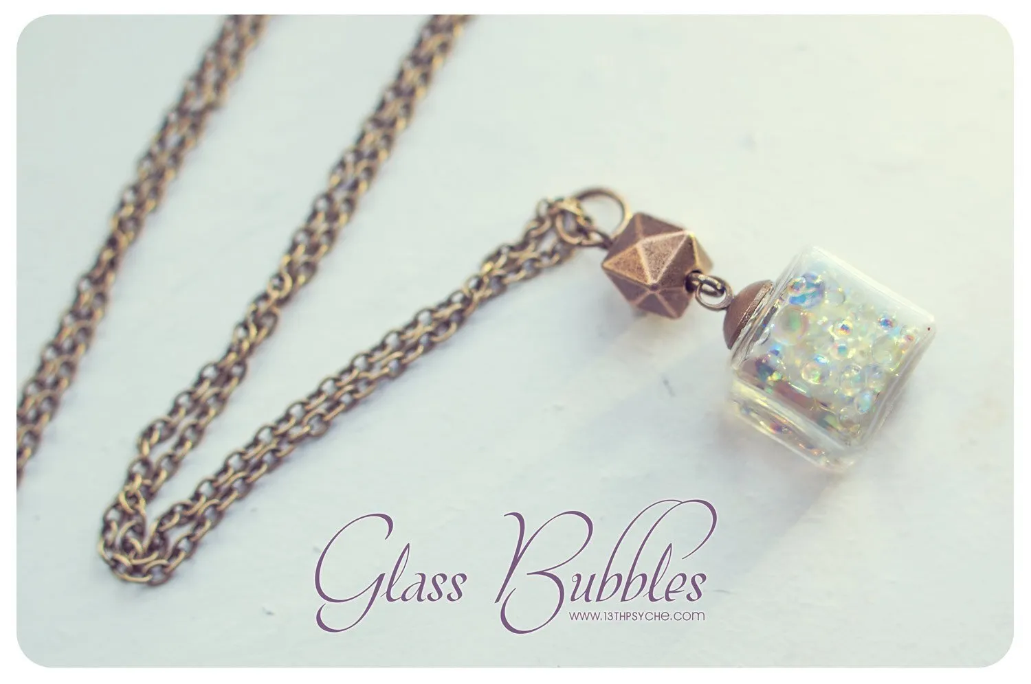 Iridescent bubbles glass cube pendant necklace