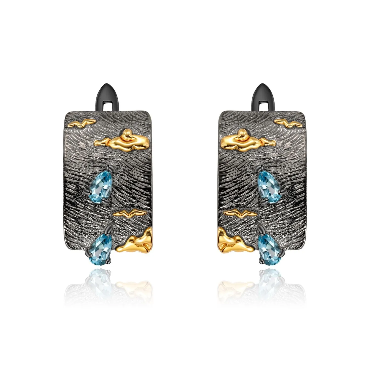 Italian Retro 925 Silver Natural Topaz Hoops for Women