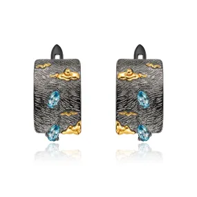 Italian Retro 925 Silver Natural Topaz Hoops for Women