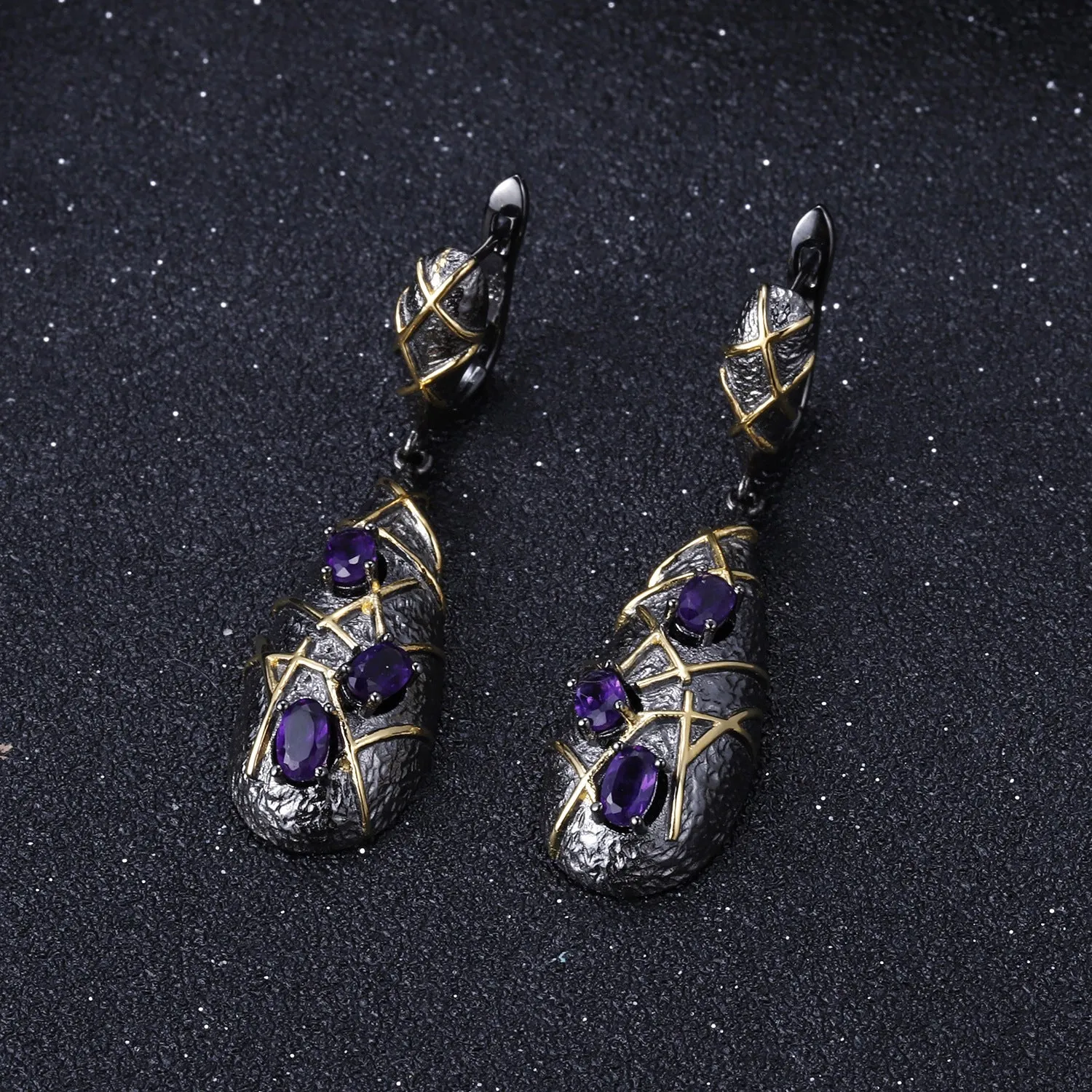 Italian Style Inlaid Colourful Gemstones Water Droplet Sterling Silver Earrings for Women