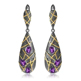 Italian Style Inlaid Colourful Gemstones Water Droplet Sterling Silver Earrings for Women