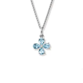 Klover Medium Flower Necklace Pendant White Gold - Blue Topaz & Diamond