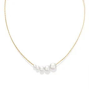 Korean Style Minimalist Pearl Necklace with Vertical Chain - Topaz Gold Plated Jewelry