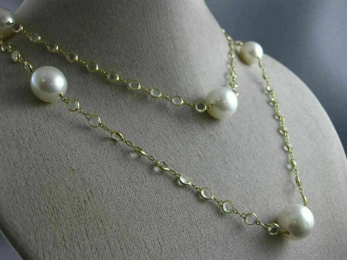 LARGE & LONG 15.0CT AAA WHITE TOPAZ & SOUTH SEA PEARL 14KT YELLOW GOLD NECKLACE