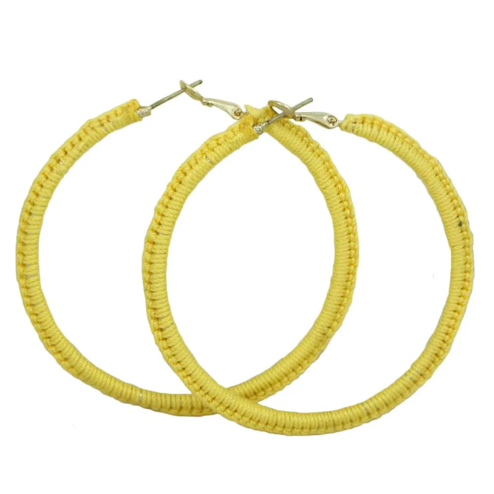 Large Yellow Crochet Hoop Pierced Earring - STXE23