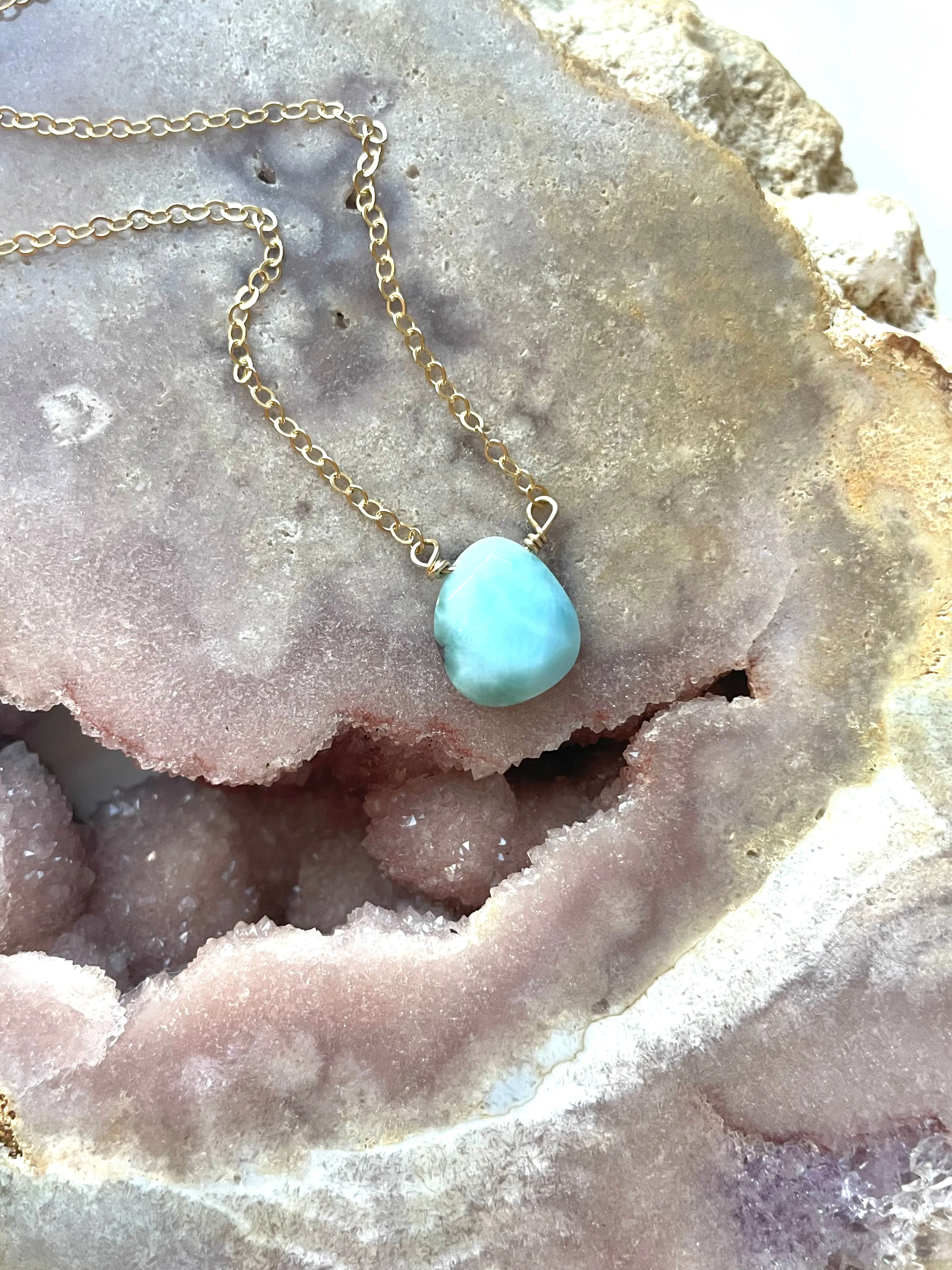 Larimar Pendant Necklace Sterling or Gold Fill