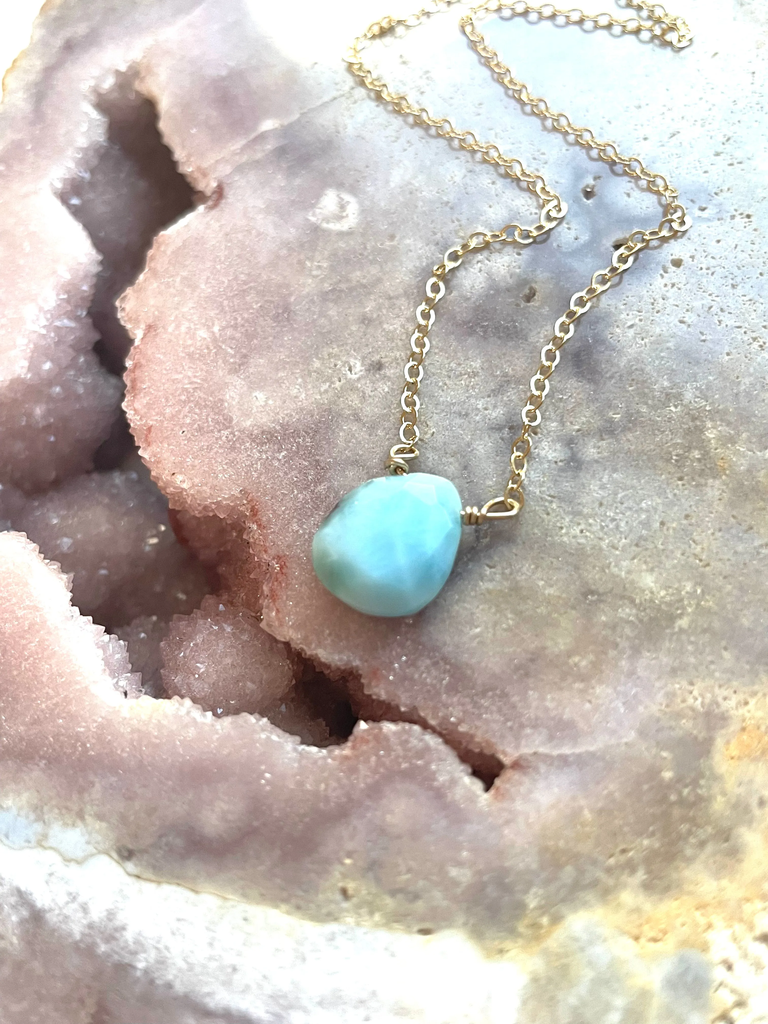 Larimar Pendant Necklace Sterling or Gold Fill