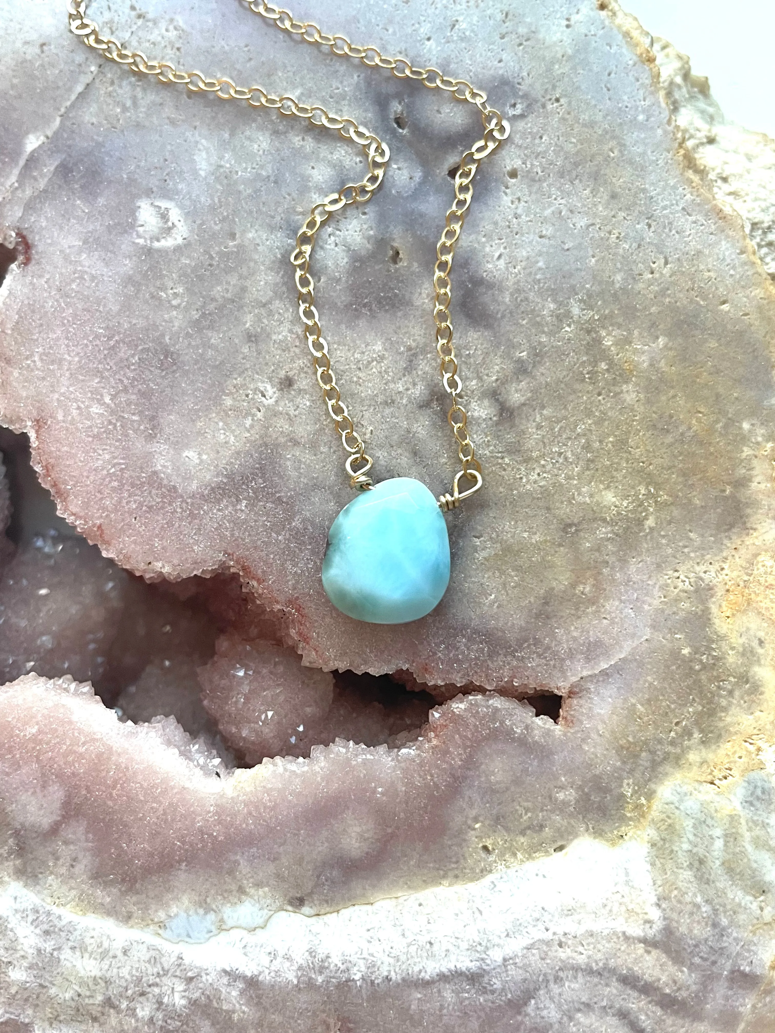 Larimar Pendant Necklace Sterling or Gold Fill