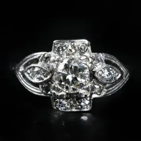 Late Art Deco Platinum 0.46 Carat Transitional Cut Diamond Ring