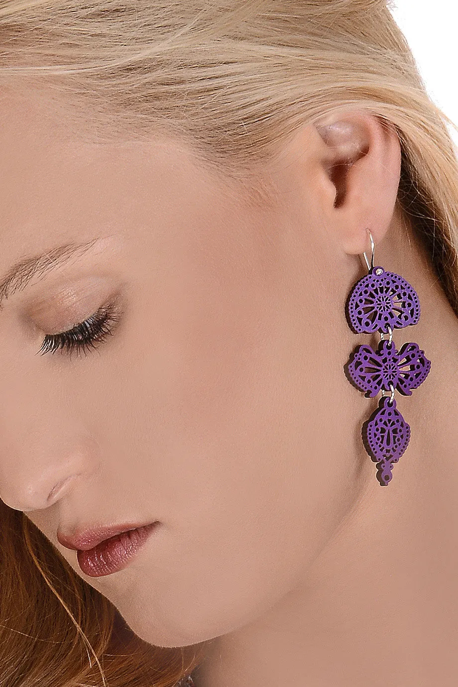 LEAVES Purple Wooden Earrings