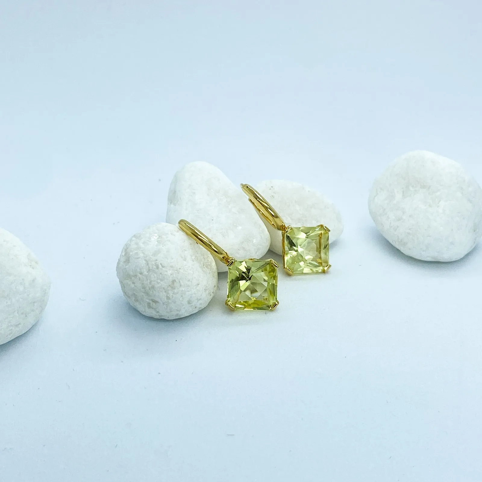 Lemon Quartz 8mm Square Earrings in Plated Yellow Gold Silver | Stargaze Petite Collection