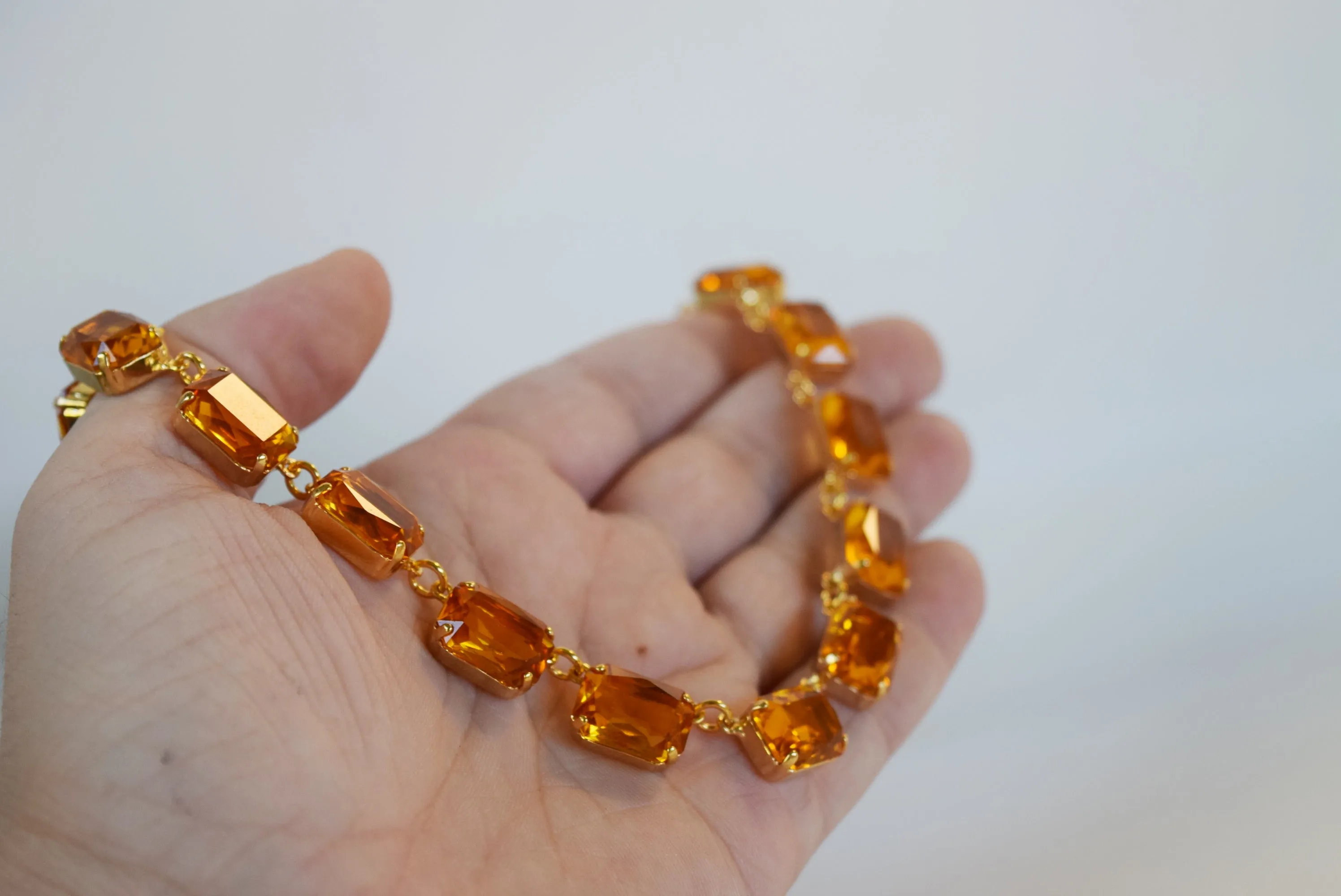 Light Orange Collet Necklace - Medium Octagon