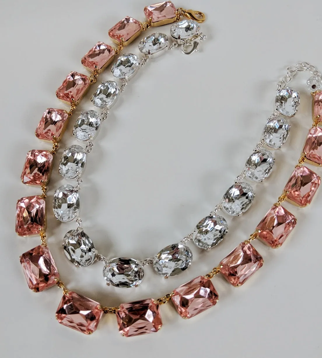 Light Pink Crystal Collet Necklace - Large Octagon