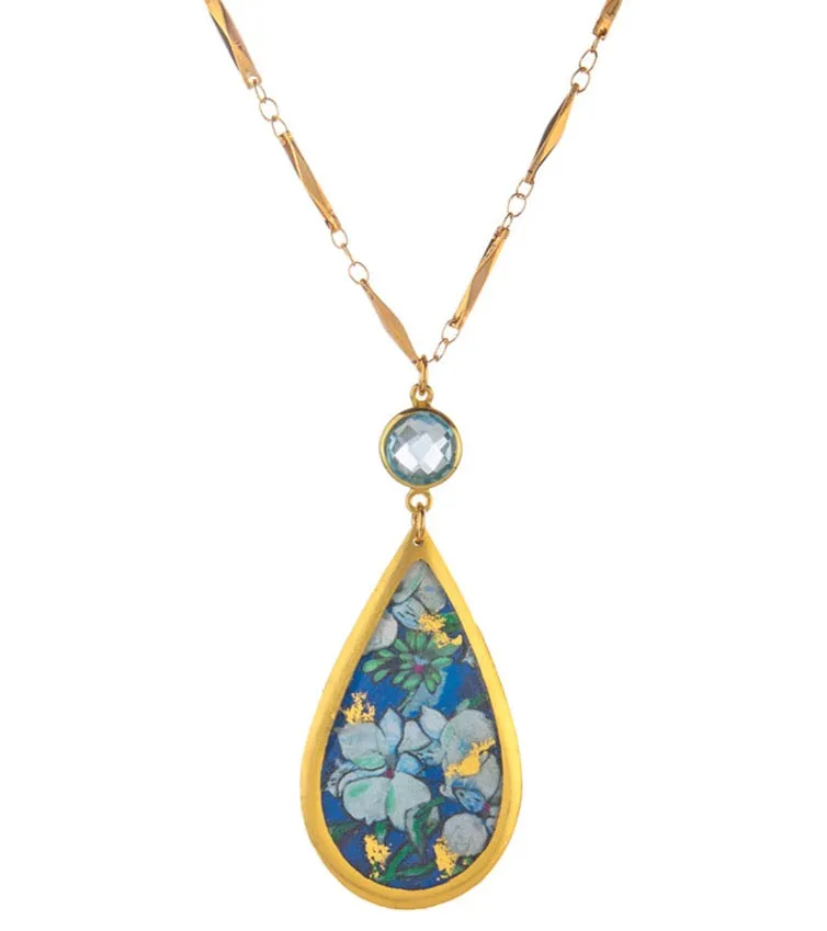 Lily White Blue Topaz Teardrop Necklace