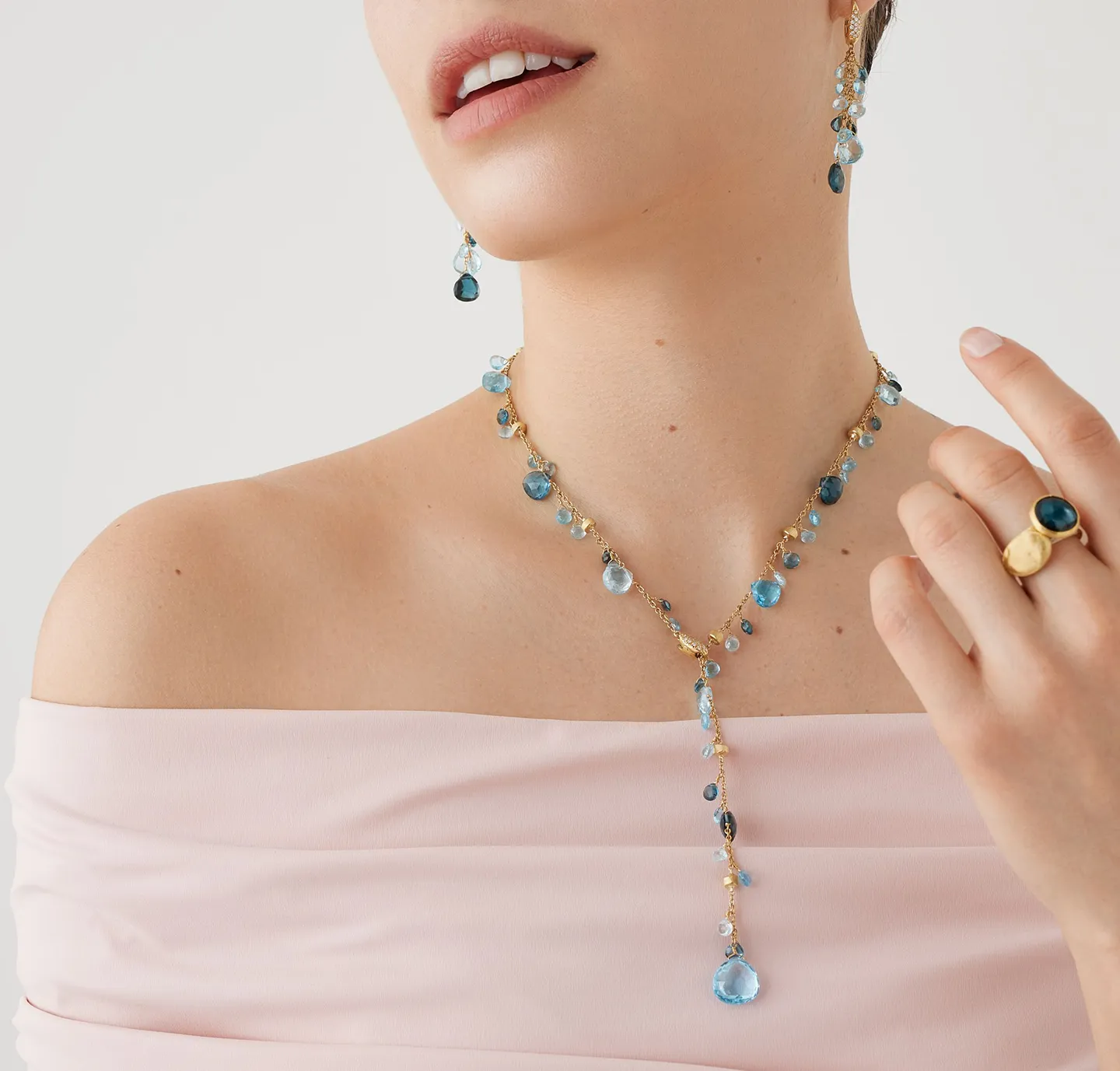 Marco Bicego Paradise Blue Topaz and London Blue Topaz Lariat Necklace