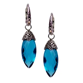 Marquise Blue Quartz Silver Dangle Earrings