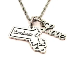 Massachusetts 20" Rope Necklace With Love Accent USA Travel