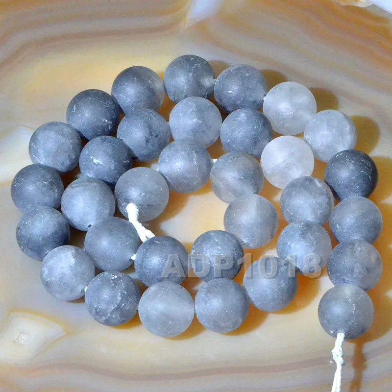 Matte Natural Cloud Crystal Quartz Gemstone Round Loose Beads on a 15.5" Strand