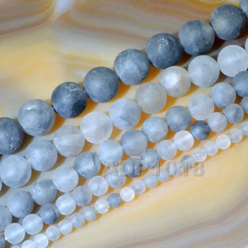 Matte Natural Cloud Crystal Quartz Gemstone Round Loose Beads on a 15.5" Strand