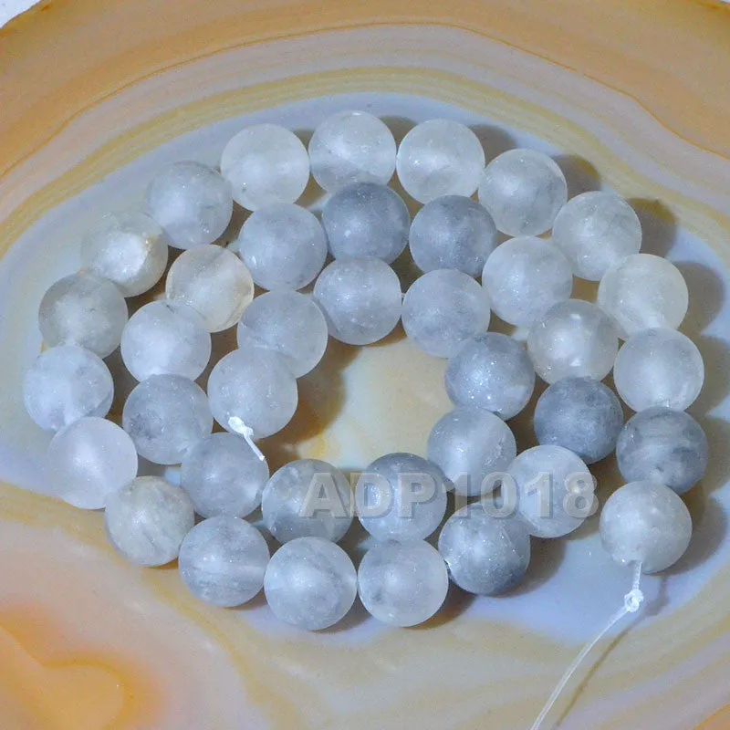 Matte Natural Cloud Crystal Quartz Gemstone Round Loose Beads on a 15.5" Strand