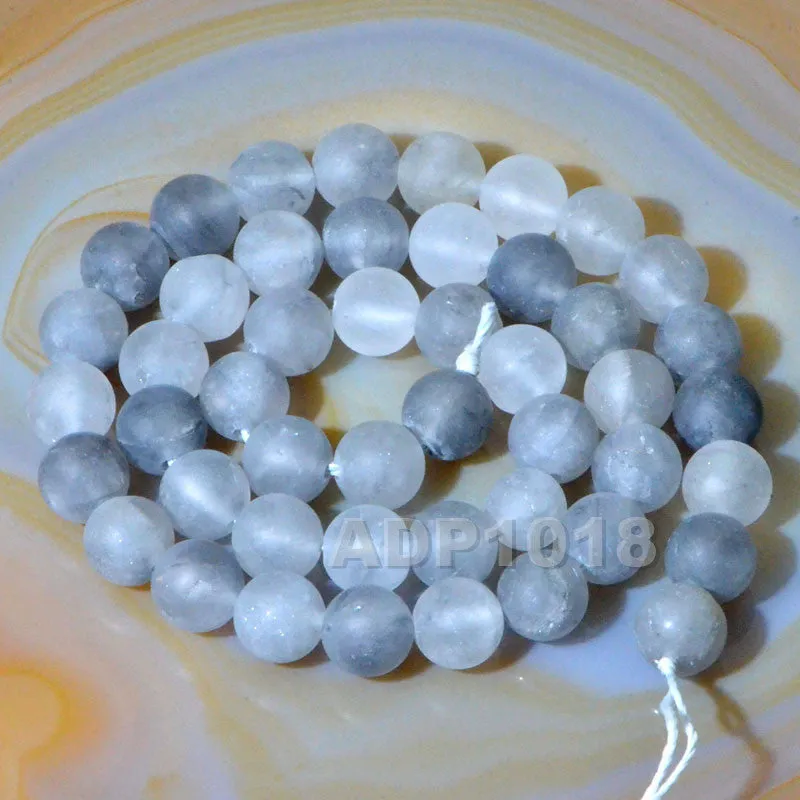 Matte Natural Cloud Crystal Quartz Gemstone Round Loose Beads on a 15.5" Strand