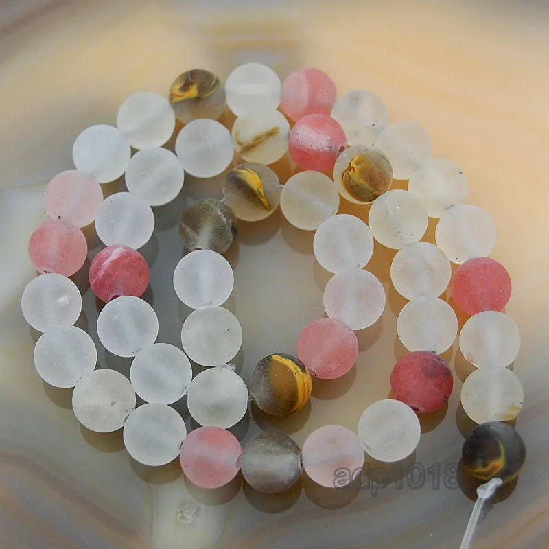 Matte Natural Colorful Volcano Cherry Quartz Gemstone Round Loose Beads on a 15.5" Strand