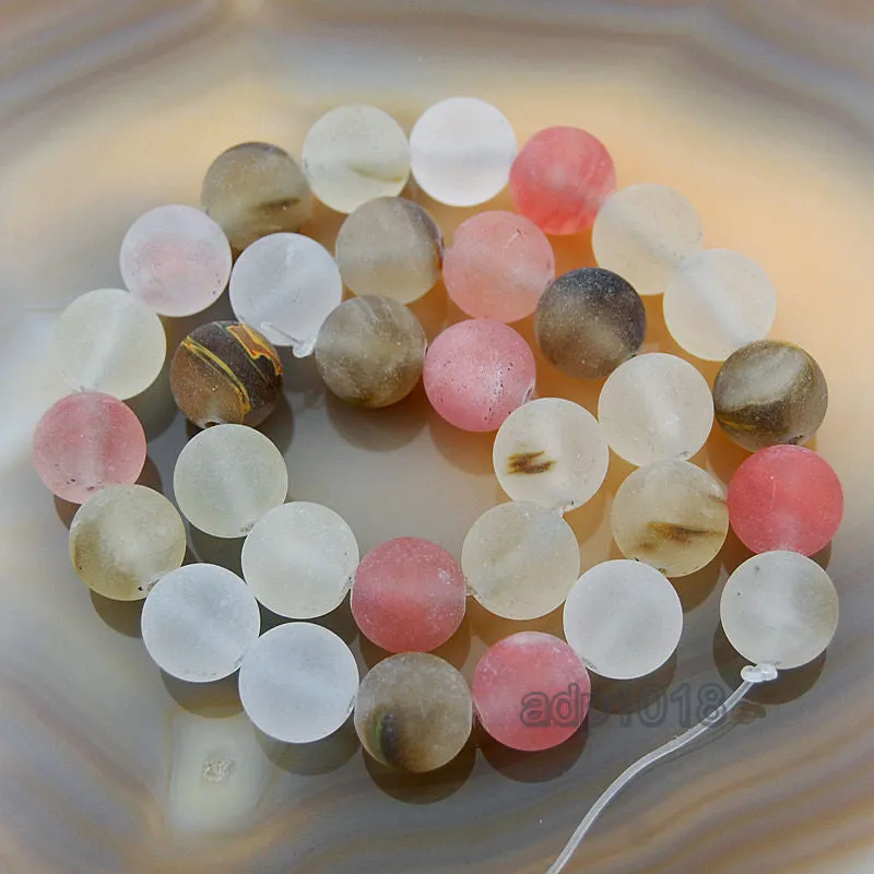 Matte Natural Colorful Volcano Cherry Quartz Gemstone Round Loose Beads on a 15.5" Strand