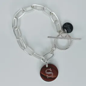 Matte Silver Chain Bracelet With Initial Charm