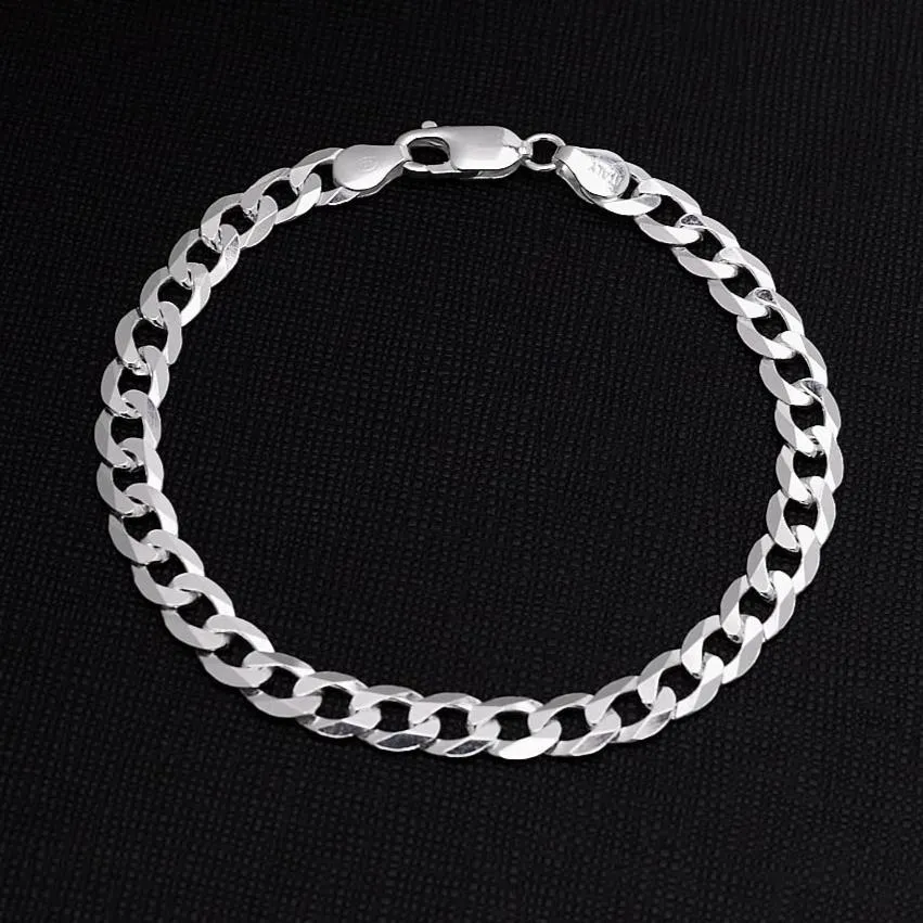 Men's 7mm Solid 925 Sterling Silver Italian Curb Chain Bracelet