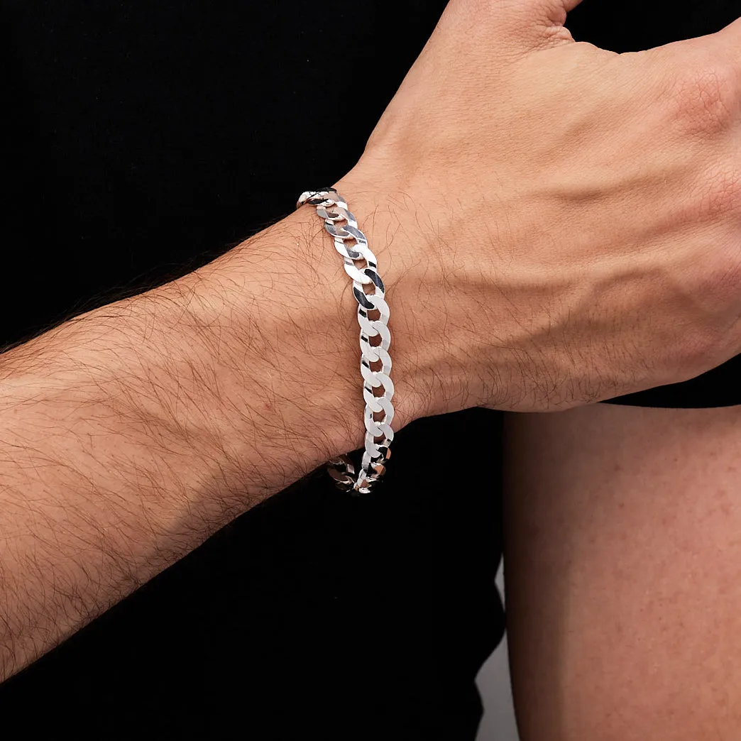 Men's 7mm Solid 925 Sterling Silver Italian Curb Chain Bracelet