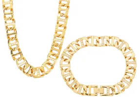 Mens Gold Stainless Steel Anchor Link Chain Set With Cubic Zirconia