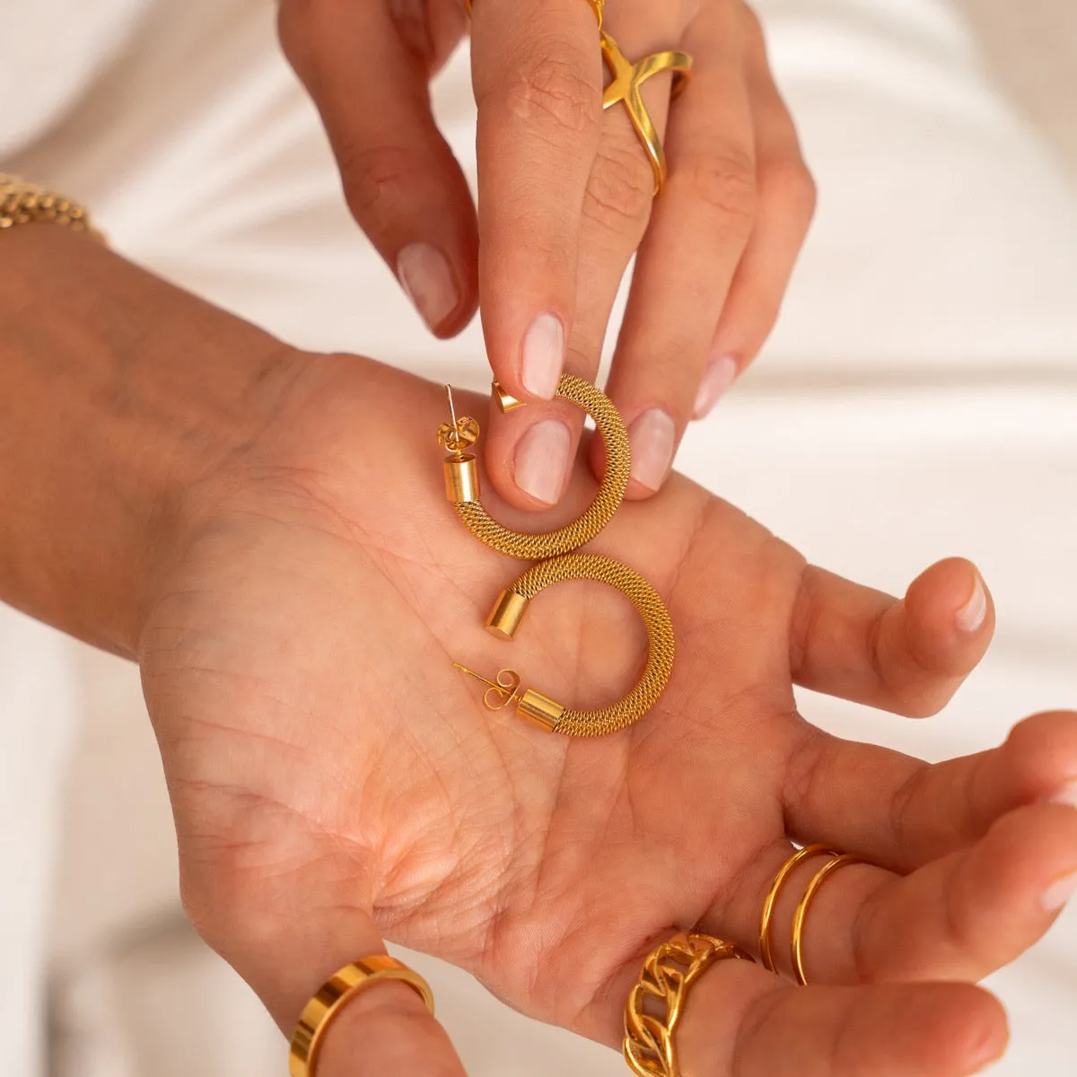 Mesh Hoop Earrings - Gold