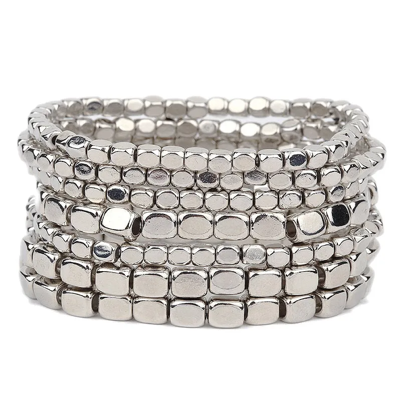 Metal Bead Bracelet Shiny Silver