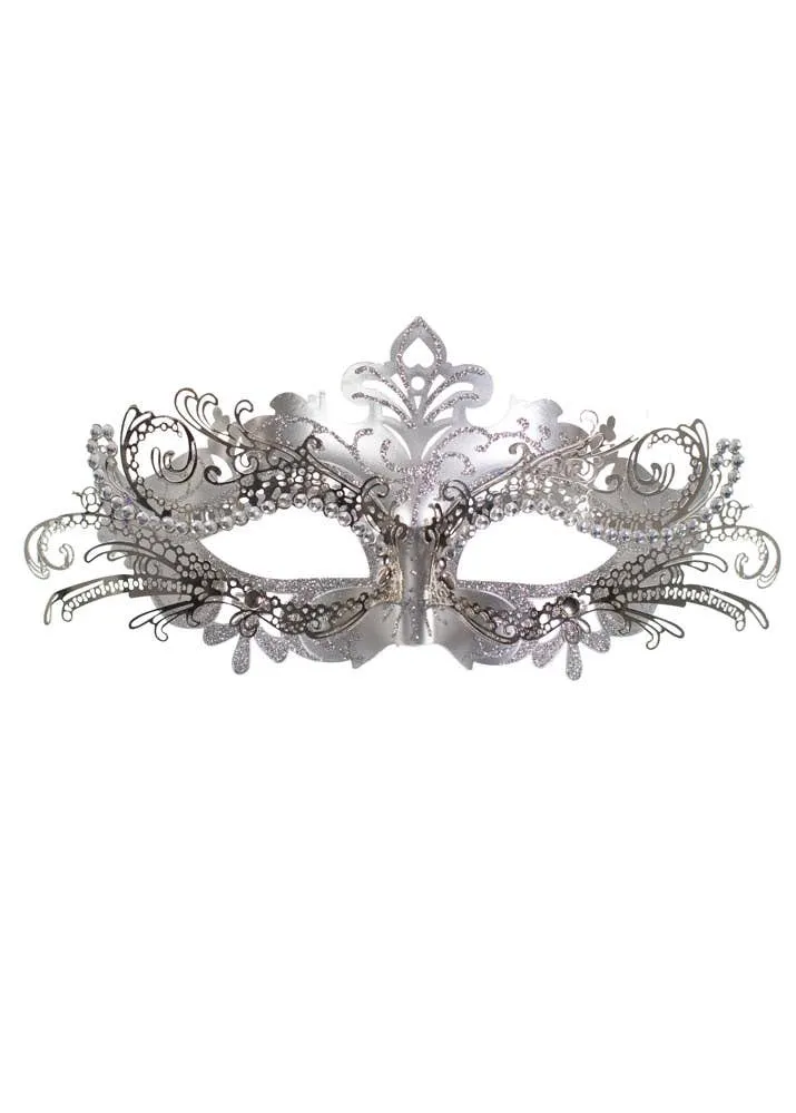 Metal Overlay Silver Glitter Masquerade Mask