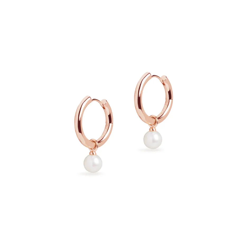 Midi Hoop and Round Cultured Pearl Charm Rose Gold Earring Set