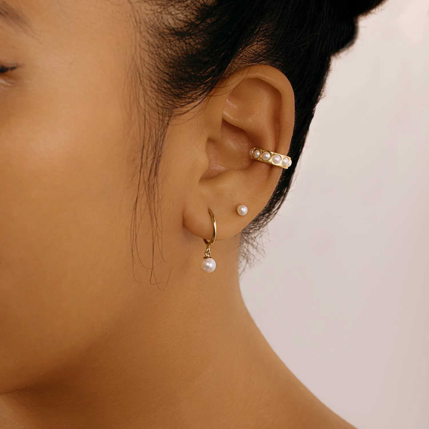 Minimal Pearl Hoop Earrings