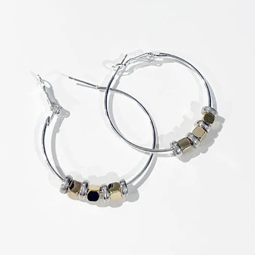 Mixed Metal Beaded Hoop Earrings (SILVER OR GOLD HOOPS)