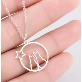 Moon Struck Kitties Stainless Steel Necklace