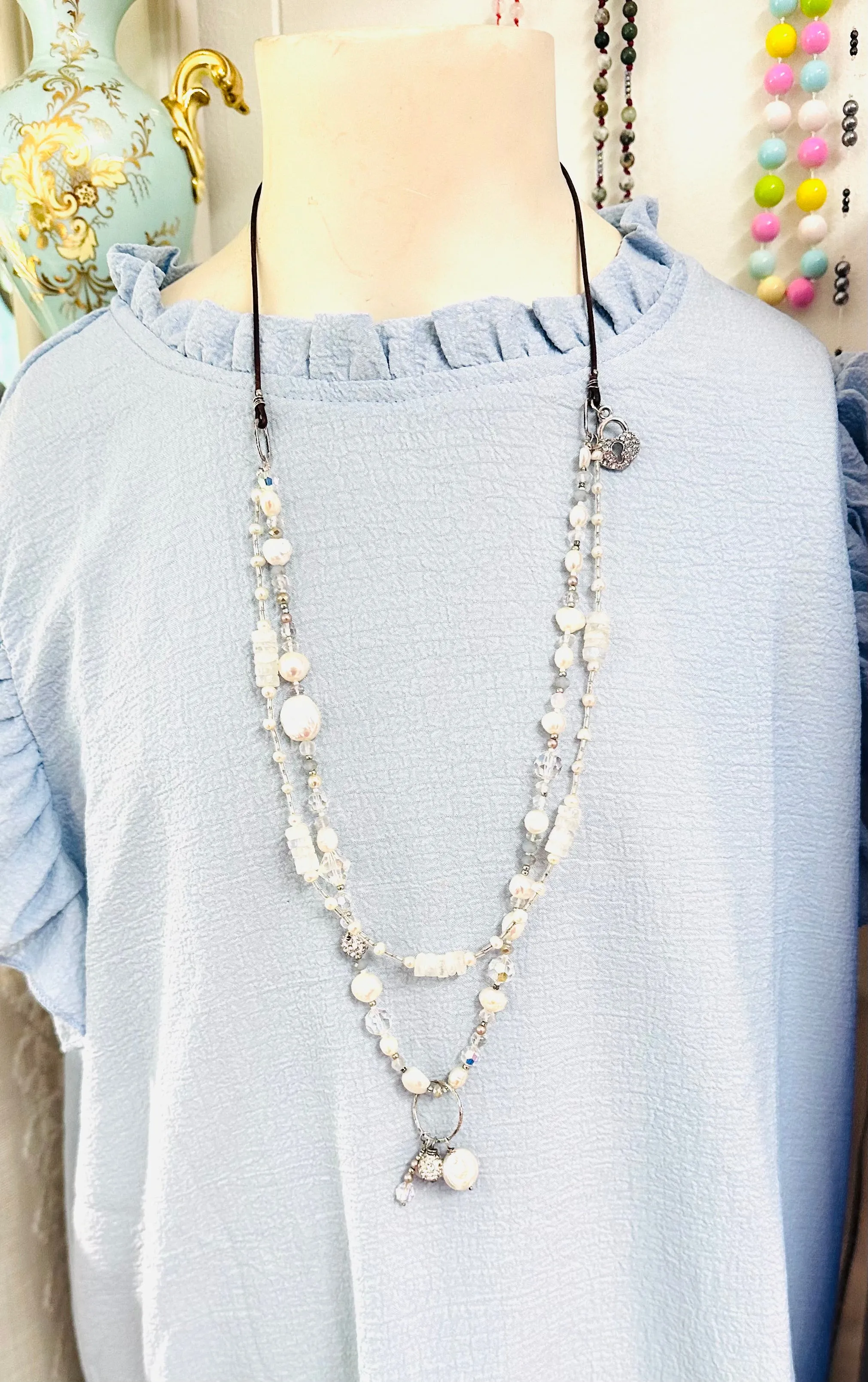 Moonstone and Pearl Double layered Necklace