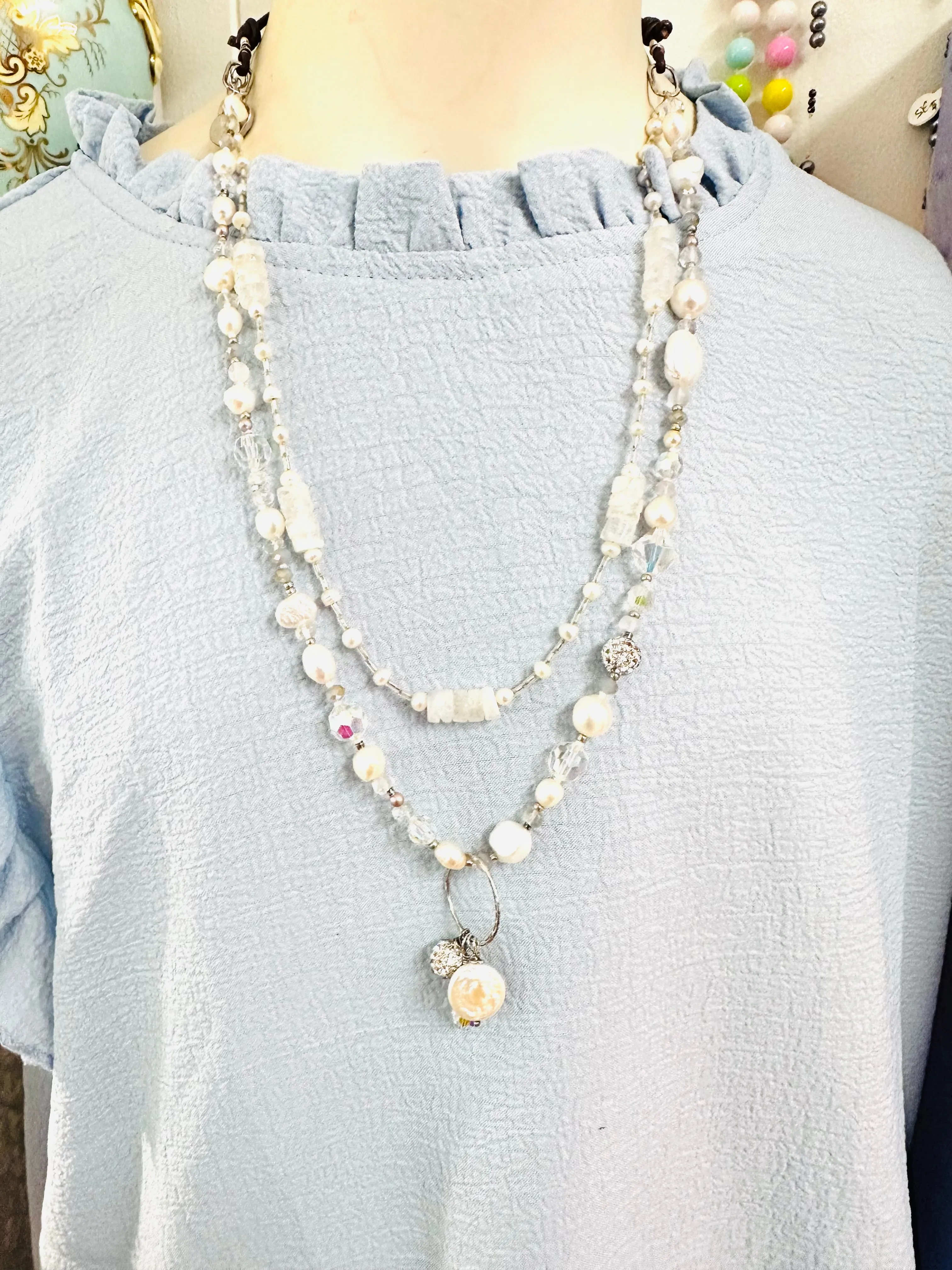 Moonstone and Pearl Double layered Necklace