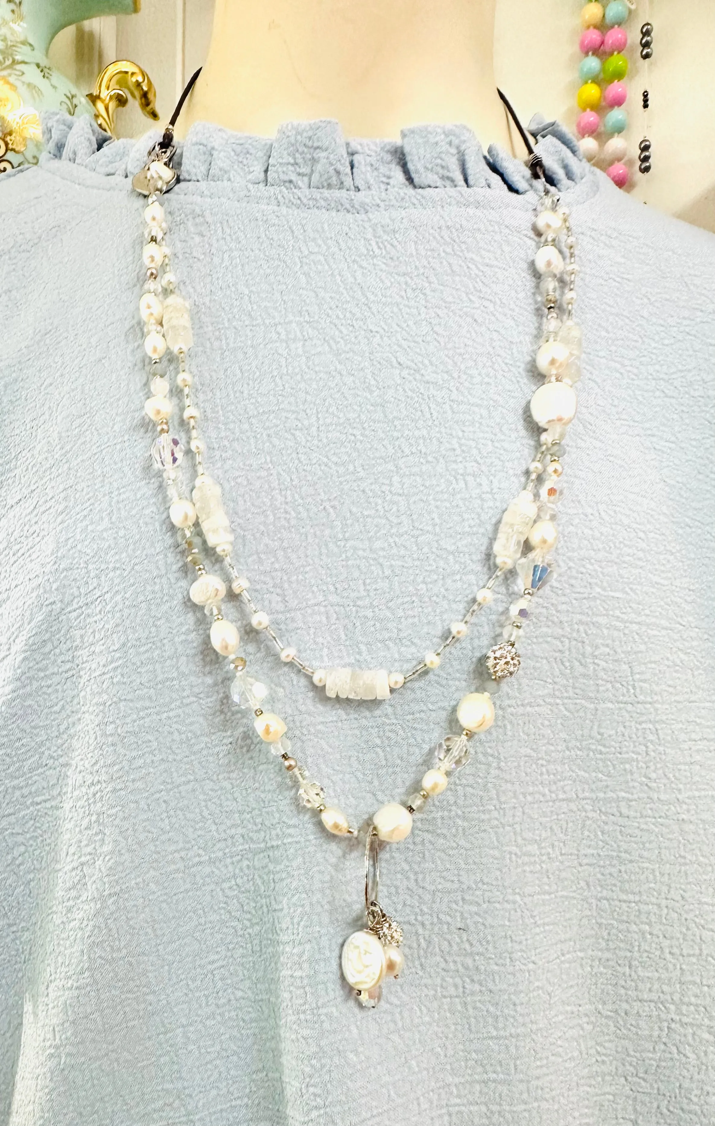 Moonstone and Pearl Double layered Necklace