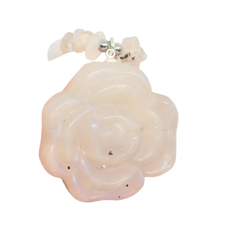 Moonstone Crystal Rose Pendant Necklace