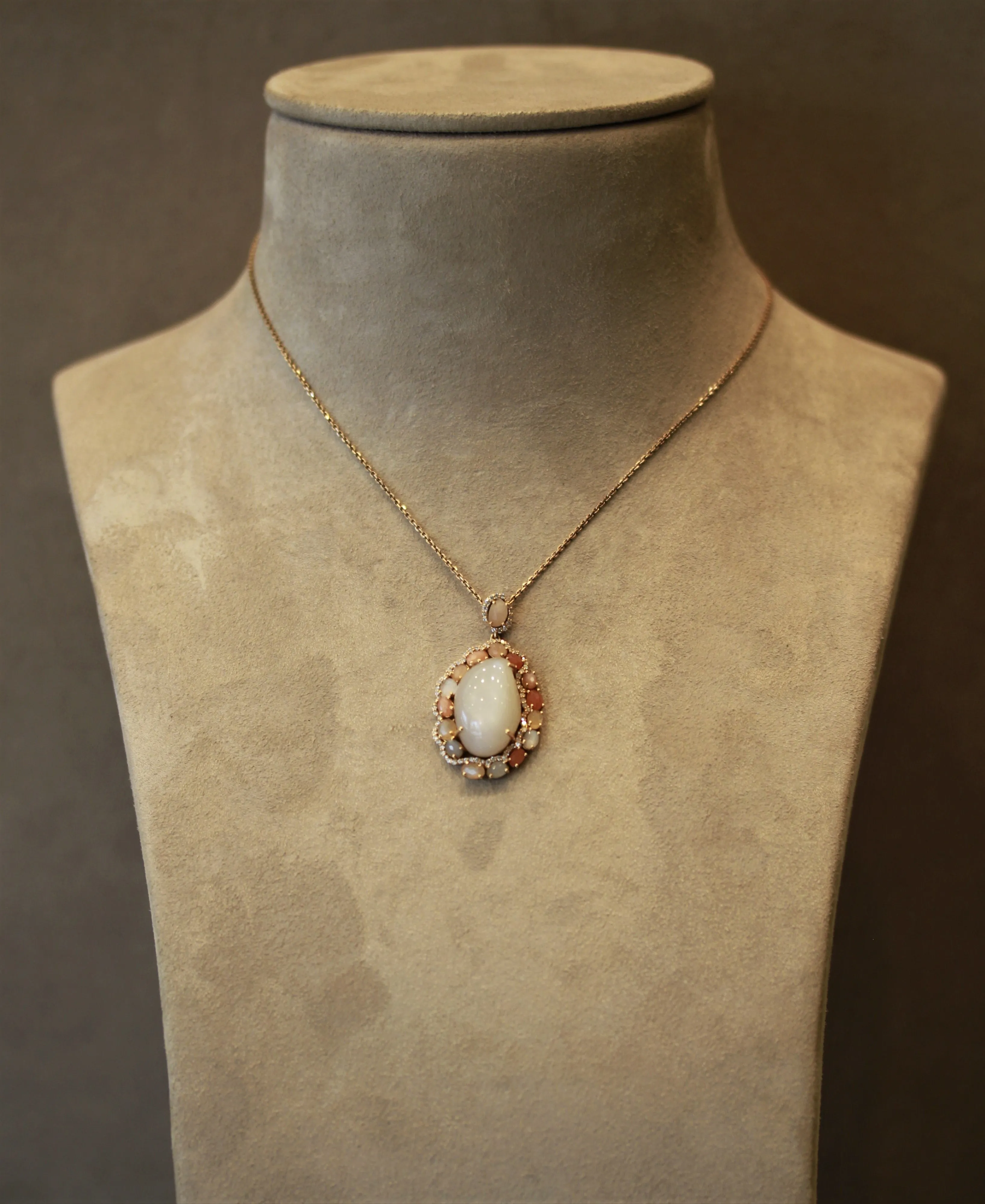 Moonstone Diamond Gold Pendant Necklace