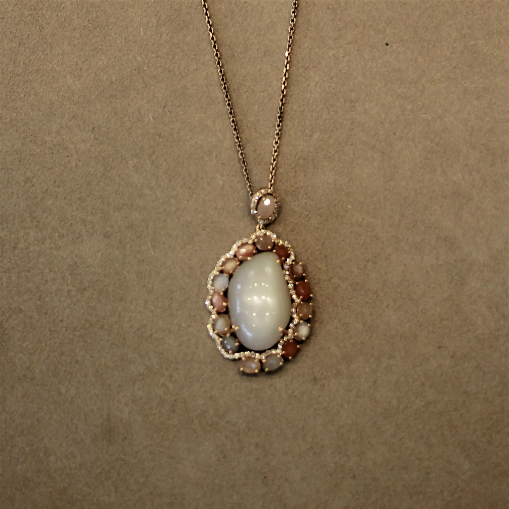 Moonstone Diamond Gold Pendant Necklace