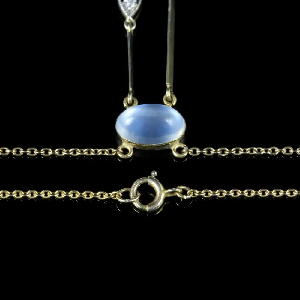 Moonstone Diamond Necklace Boxed Circa 1900 9Ct Gold