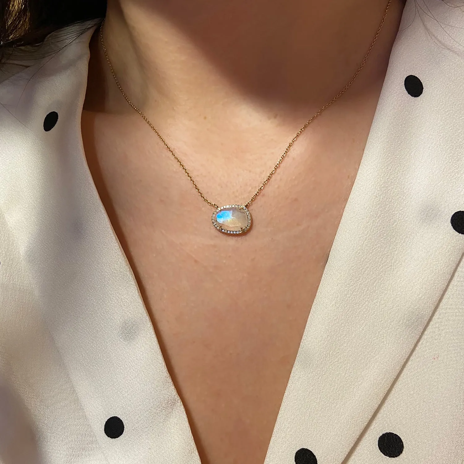 Moonstone Organic Shape Gemstone Necklace With Diamonds